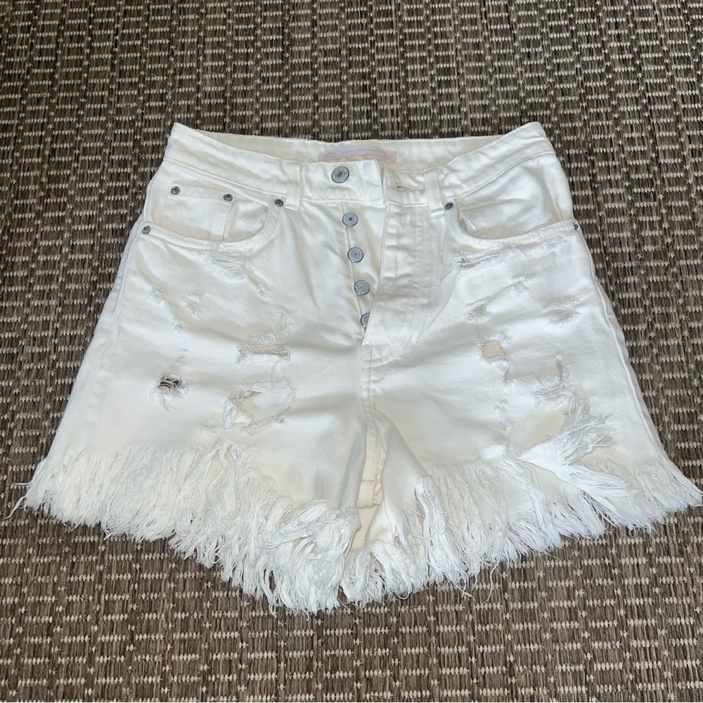 Zara White Jean Shorts Distressed High-Waisted
